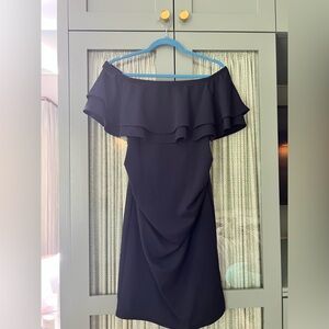 Pinkblush maternity, navy off the shoulder, cocktail dress, L